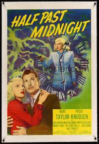 8x339 HALF PAST MIDNIGHT linen 1sh '48 Kent Taylor, Peggy Knudsen, really cool film noir artwork!