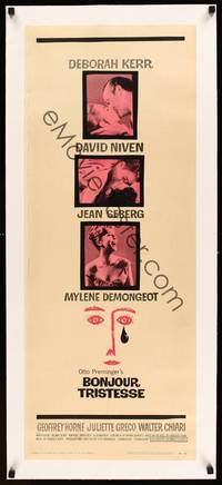 8x014 BONJOUR TRISTESSE linen insert '58 Deborah Kerr, Jean Seberg, David Niven, Saul Bass art!