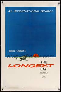 8x372 LONGEST DAY linen 1sh '62 John Wayne & Richard Burton in World War II w/all-star cast!
