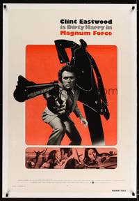 8x377 MAGNUM FORCE linen int'l 1sh '73 Clint Eastwood is Dirty Harry pointing his huge gun!