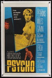 8x418 PSYCHO linen 1sh '60 sexy half-dressed Janet Leigh, Anthony Perkins, Alfred Hitchcock