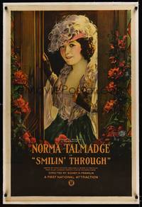 8x447 SMILIN' THROUGH linen 1sh '22 great stone litho of beautiful Norma Talmadge in window!
