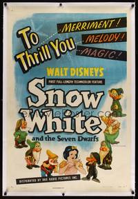 8x449 SNOW WHITE & THE SEVEN DWARFS linen 1sh R44 Walt Disney animated cartoon fantasy classic!