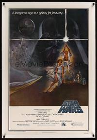 8x455 STAR WARS linen 1sh '77 George Lucas classic sci-fi epic, great art by Tom Jung!