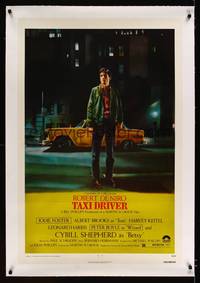 8x465 TAXI DRIVER linen 1sh '76 classic art of Robert De Niro by cab, directed by Martin Scorsese!