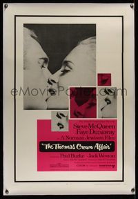 8x470 THOMAS CROWN AFFAIR linen 1sh '68 best kiss close up of Steve McQueen & sexy Faye Dunaway!