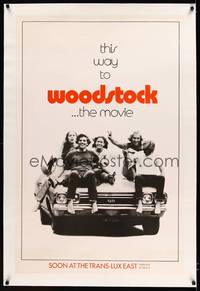 8x490 WOODSTOCK linen teaser 1sh '70 great image of teens sitting on a 1969 Chevy Chevelle SS!