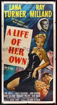 8y023 LIFE OF HER OWN linen 3sh '50 full-length art of sexiest Lana Turner, plus Ray Milland!