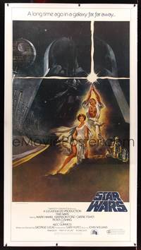 8y031 STAR WARS linen 3sh '77 George Lucas classic sci-fi epic, great art by Tom Jung!
