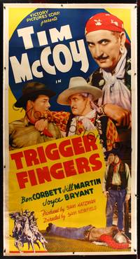 8y032 TRIGGER FINGERS linen 3sh '39 wacky close up of cowboy Tim McCoy disguised as a gypsy!