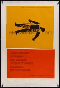 8y034 ANATOMY OF A MURDER linen 1sh '59 Otto Preminger, classic Saul Bass dead body silhouette art!