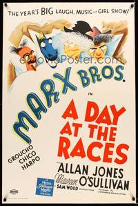 8y042 DAY AT THE RACES S2 recreation one-sheet 2002 Groucho, Chico & Harpo Marx in bed with horse!