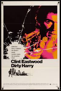 8y092 DIRTY HARRY 1sh '71 great c/u of Clint Eastwood pointing gun, Don Siegel crime classic!