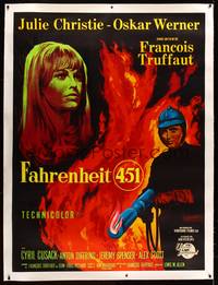 8y152 FAHRENHEIT 451 linen French 1p '67 Francois Truffaut, cool art of Christie & Werner by Noel!