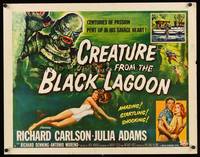 8y045 CREATURE FROM THE BLACK LAGOON 1/2sh '54 Reynold Brown art of monster & scuba divers!