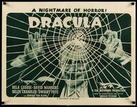 8y051 DRACULA 1/2sh R47 Tod Browning classic, great image of vampire Bela Lugosi behind web!