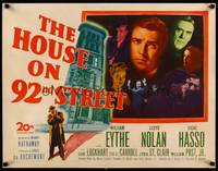 8y052 HOUSE ON 92nd STREET 1/2sh '45 William Eythe, Lloyd Nolan, Signe Hasso, film noir!