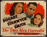 8y055 TWO MRS. CARROLLS style B 1/2sh '47 Humphrey Bogart between Barbara Stanwyck & Alexis Smith!