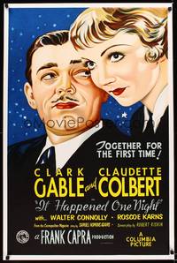 8y044 IT HAPPENED ONE NIGHT S2 recreation one-sheet 2001 c/u art of Clark Gable & Claudette Colbert