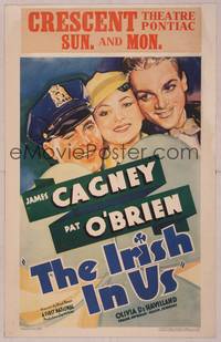 8y080 IRISH IN US WC '35 art of pretty Olivia De Havilland between James Cagney & Pat O'Brien!