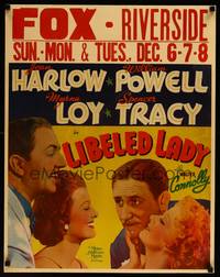 8y063 LIBELED LADY jumbo WC '36 art of Jean Harlow, William Powell, Spencer Tracy & Myrna Loy!