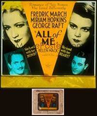 8z098 ALL OF ME glass slide '34 Fredric March loves Miriam Hopkins, gangster George Raft!