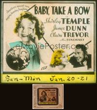 8z102 BABY TAKE A BOW glass slide '34 c/u of Shirley Temple, the biggest little star in pictures!