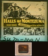 8z115 HALLS OF MONTEZUMA glass slide '51 Richard Widmark, art of WWII U.S. Marines in battle!