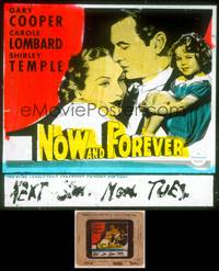 8z129 NOW & FOREVER glass slide '34 Gary Cooper, Carole Lombard & cute Shirley Temple!