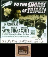8z142 TO THE SHORES OF TRIPOLI glass slide '42 Maureen O'Hara, John Payne & Randolph Scott in WWII