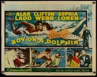 9a286 BOY ON A DOLPHIN 1/2sh '57 art of Alan Ladd & sexiest Sophia Loren swimming underwater!