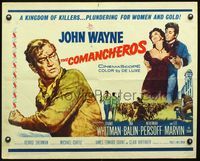9a319 COMANCHEROS 1/2sh '61 artwork of cowboy John Wayne, directed by Michael Curtiz!