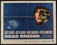 9a338 DEAD RINGER 1/2sh '64 creepy close up of skull & Bette Davis, who kills her own twin!
