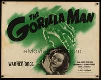 9a401 GORILLA MAN style A 1/2sh '42 cool horror art of green hand attacking pretty Ruth Ford!