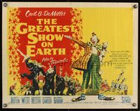 9a405 GREATEST SHOW ON EARTH 1/2sh '52 Cecil B. DeMille circus classic, James Stewart as clown!