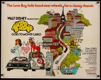 9a426 HERBIE GOES TO MONTE CARLO 1/2sh '77 Disney, the Love Bug falls hood-over-wheels!