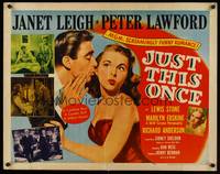 9a474 JUST THIS ONCE 1/2sh '52 great art of Peter Lawford whispering to sexy Janet Leigh!