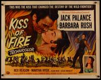 9a477 KISS OF FIRE style B 1/2sh '55 romantic art of Jack Palance as El Tigre & sexy Barbara Rush!