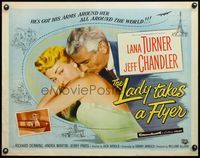 9a484 LADY TAKES A FLYER style A 1/2sh '58 close up of Jeff Chandler nuzzling sexy Lana Turner!