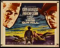 9a491 LAST TRAIN FROM GUN HILL style B 1/2sh '59 great close-up art of Kirk Douglas, Anthony Quinn!