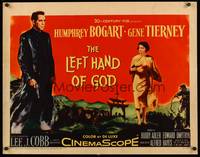 9a494 LEFT HAND OF GOD 1/2sh '55 artwork of priest Humphrey Bogart holding gun, sexy Gene Tierney!