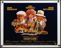 9a517 LUCKY LADY style B 1/2sh '75 Gene Hackman, Liza Minnelli, Burt Reynolds, McGinnis art!