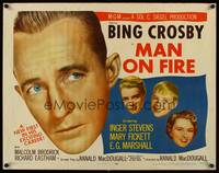 9a529 MAN ON FIRE style A 1/2sh '57 huge head shot of Bing Crosby, who wants to keep his child!