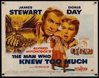 9a531 MAN WHO KNEW TOO MUCH 1/2sh '56 Alfred Hitchcock, husband & wife Jimmy Stewart & Doris Day!