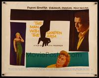 9a208 MAN WITH THE GOLDEN ARM style B 1/2sh '56 Frank Sinatra is hooked, classic Saul Bass art!