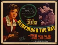 9a615 REMEMBER THE DAY style B 1/2sh '41 pretty Claudette Colbert, held by John Payne!