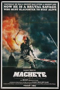 9a125 MACHETE Japanese commercial poster '09 Robert Rodriguez, Danny Trejo, gruesome image!