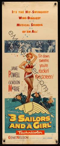 9b003 3 SAILORS & A GIRL  insert '54 art of sexiest Jane Powell in swimsuit with Navy sailors!