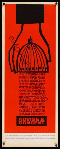 9b015 ADVISE & CONSENT  insert '62 Otto Preminger, classic Saul Bass Washington Capitol artwork!