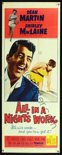 9b025 ALL IN A NIGHT'S WORK  insert '61 Dean Martin, sexy Shirley MacLaine wearing only a towel!